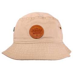 BROWN LEATHER PATCH BUCKET HAT