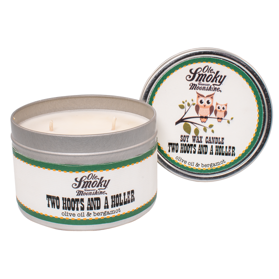 16oz TIN CANDLE - TWO HOOTS AND A HOLLER