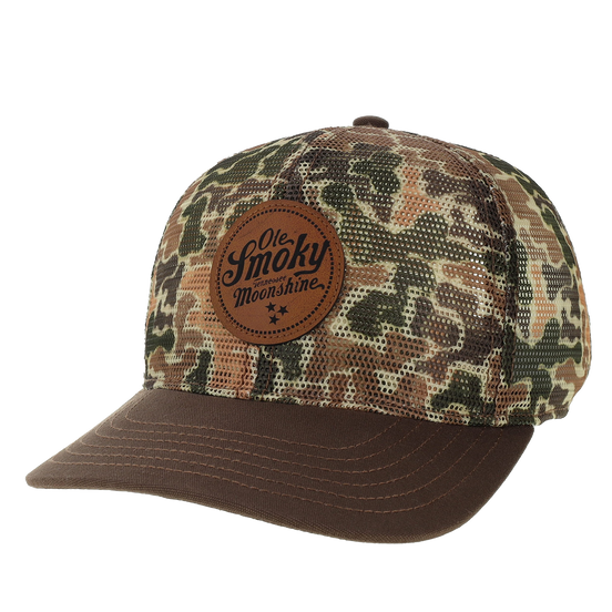 LEATHER PATCH MESHY HAT - DUCK CAMO