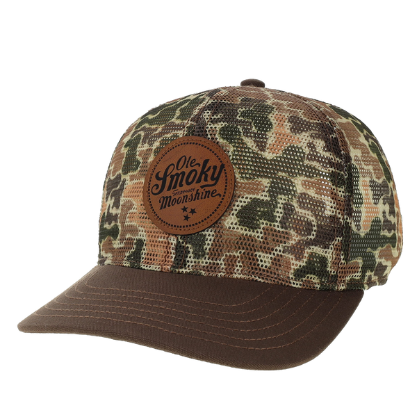LEATHER PATCH MESHY HAT - DUCK CAMO