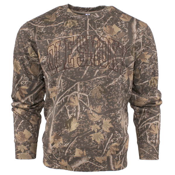 ARCH TEXT PUFF CREWNECK - DEADWOOD CAMO, view 1