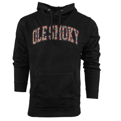 CAMO ARCH TEXT HOODIE - BLACK