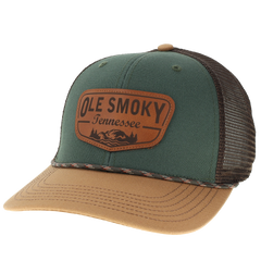 MOUNTAIN LEATHER PATCH MPS HAT - DARK GREEN/CAMEL/BROWN