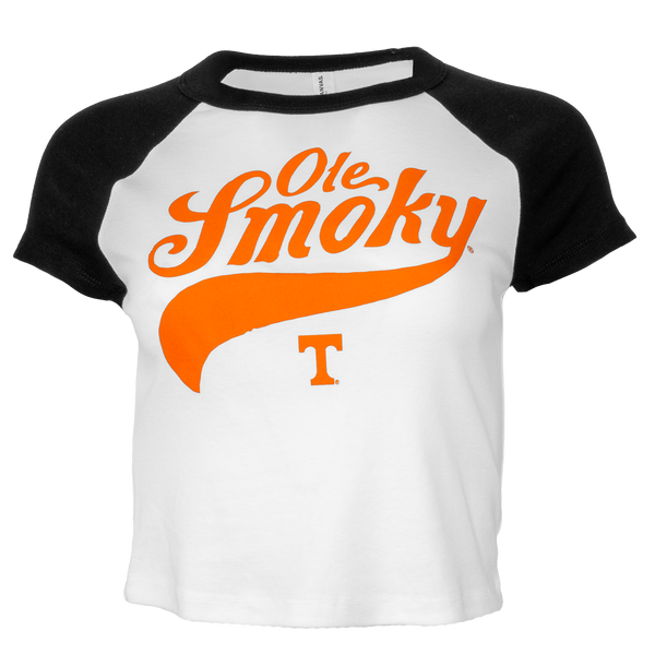 UT SCRIPT RAGLAN CROP TEE, view 1