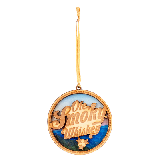 WHISKEY LOGO MOUNTAINS WOODEN ORNAMENT