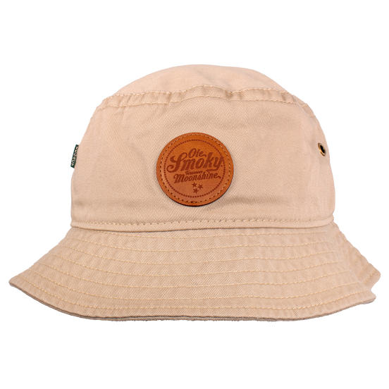 BROWN LEATHER PATCH BUCKET HAT