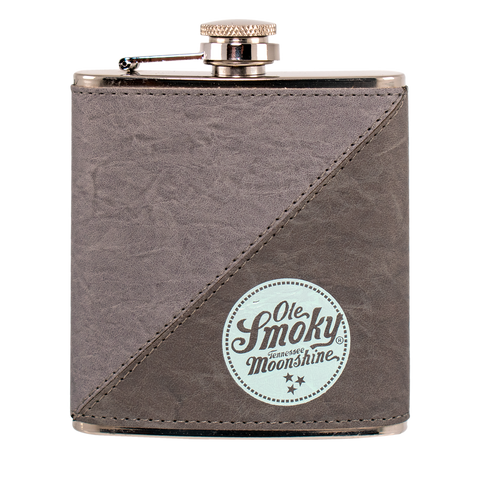 TEXTURED GREY LEATHER WRAPPED FLASK