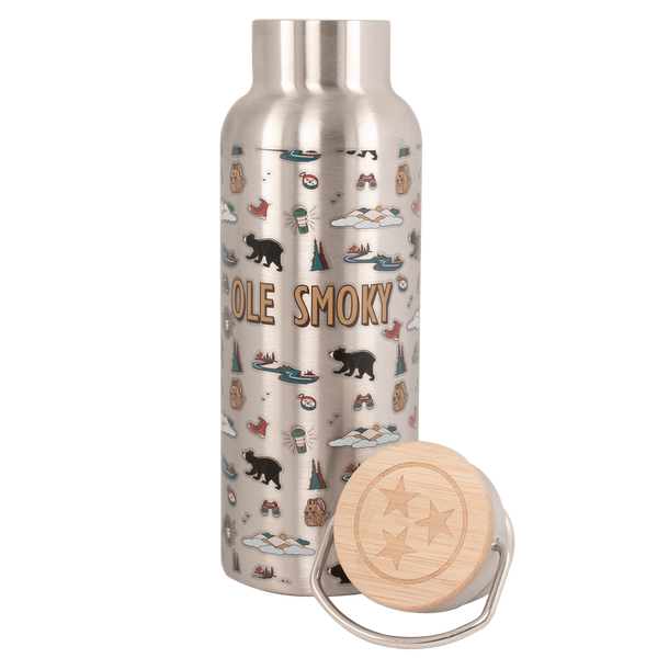 MOUNTAINS ICONS STAINLESS BOTTLE W/ WOOD CAP